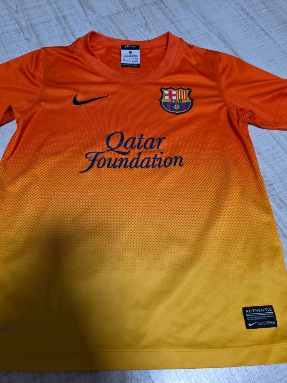 Nike Kids FC Barcelona Orange to Yellow Gradient Qatar Foundation Jersey